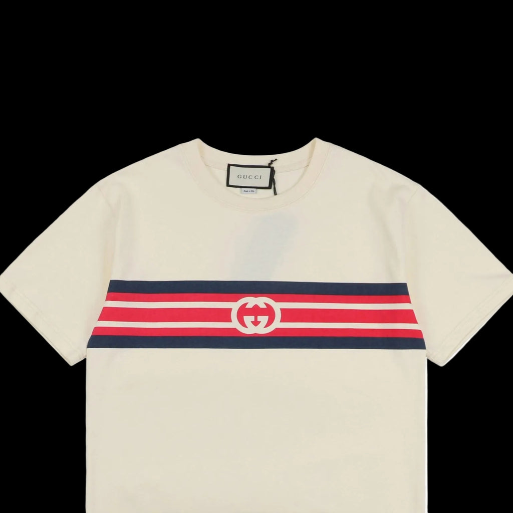 Gucci Interlaced G Stripe T-shirt Ivory/Navy Blue/Red