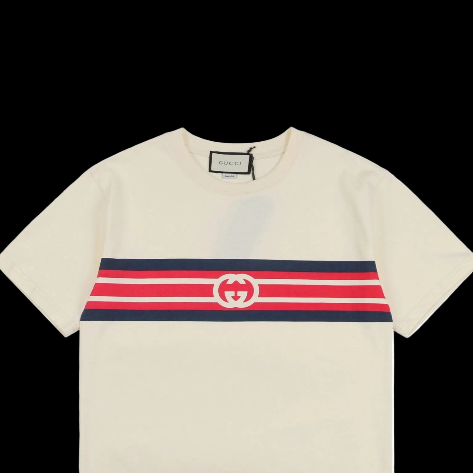 Gucci Interlaced G Stripe T-shirt Ivory/Navy Blue/Red
