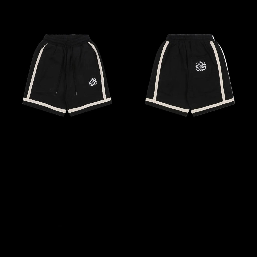 Louis Vuitton Men's Black Sports Shorts with Beige Embroidery