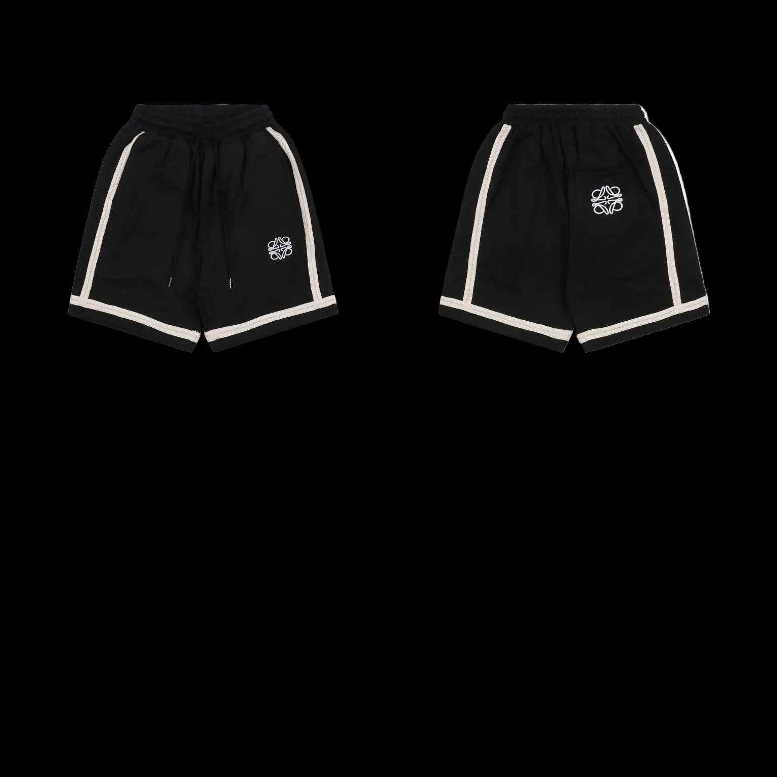 Louis Vuitton Men's Black Sports Shorts with Beige Embroidery