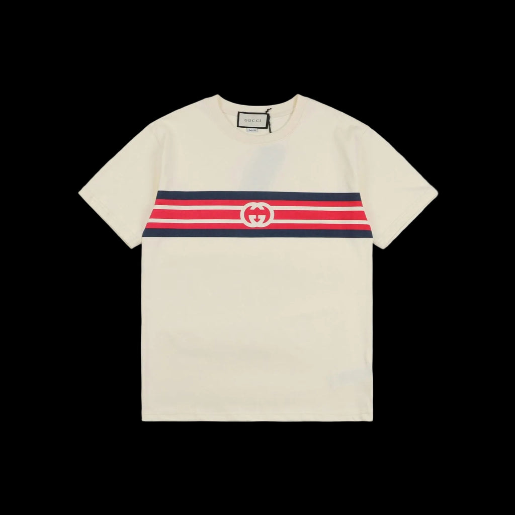 Gucci Interlaced G Stripe T-shirt Ivory/Navy Blue/Red
