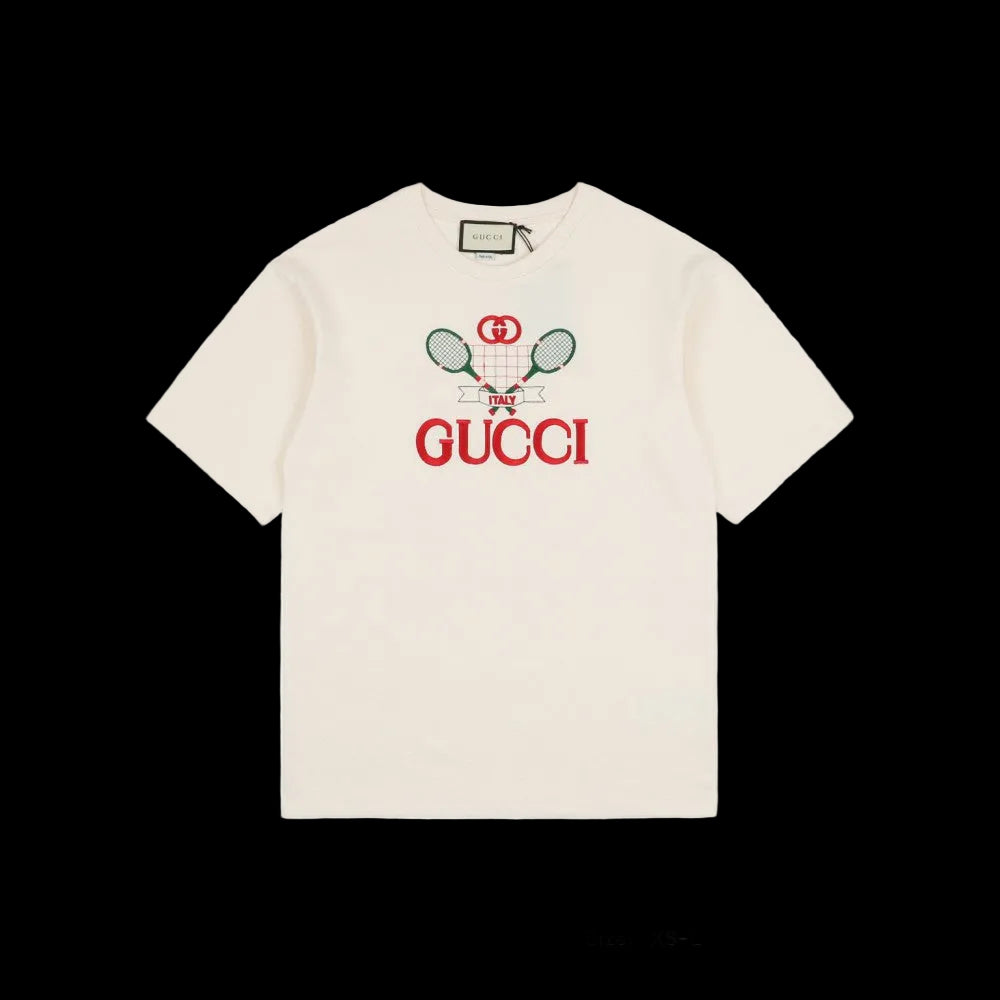 Gucci Men Tennis Racket Embroidered T-shirt Cream